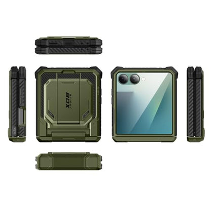 i-Blason for Samsung Galaxy Z Flip 7 Case with Stand & Belt-Clip, Green | Built-in Screen Protector, Hinge Protection, Belt-Clip, KickStand, Full-Body Protection, Military - color: Guldan