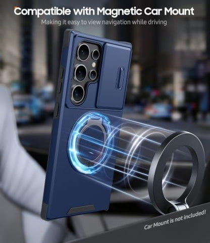 JAME for Samsung Galaxy S22 Ultra Case with Ring Stand Slide & Camera Cover - color: Blue, size: Galaxy S22 Ultra