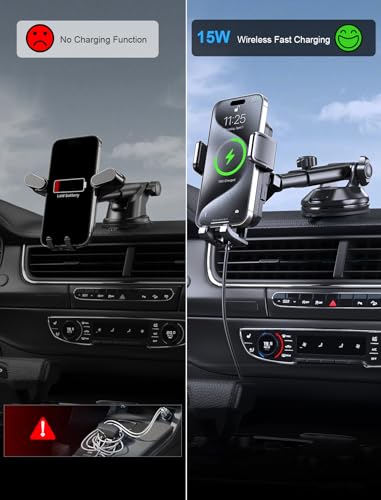 Wireless Car Charger, 15W Auto Clamping Dash Windshield Vent Phone Mount - style: Windshield