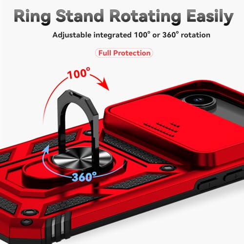 for iPhone Air Case, with Slide Camera Cover HD Screen Protector [Military Grade 16ft. Drop Tested] Ring Holder Kickstand Protective Phone Case for Apple iPhone Air 2025, Red - color: Red w/ Slide Camera 2nd gen. Military Grade