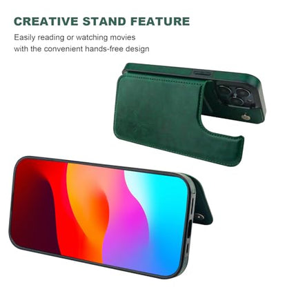 ONETOP for iPhone 15 Pro Wallet Case with Credit Card Holder,Green | Kickstand,ID/Cash Holder,Case Wallet with Card Slots,Double Magnetic Clasp,Durable PU Leather Shockproof Cover for Women Men - color: Green