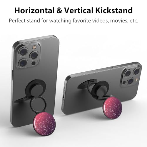 Phone Grip Holder, Phone Ring Holder Finger Kickstand, Adjustable Metal Cell Phone Rings Gripper Stand Work with Magnetic Car Mount for iPhone Samsung &Other Phones - Sky Red - color: Sky Sparkle Red
