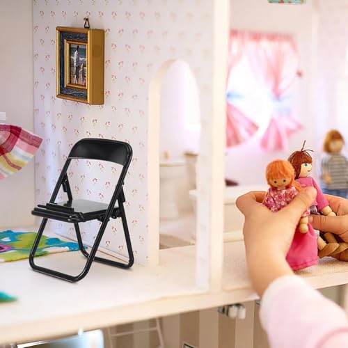 12 Pcs Black Mini Folding Chair Phone Stand, 1: 12 Dollhouse Accessories