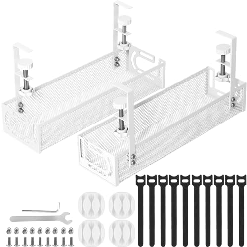 Cable Management, 2 Pack Cable Management Under Desk, Cable Tray - color: White, size: 15.3''+15.7'' (2 Pack)