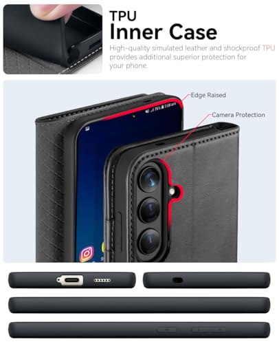 OCASE Compatible with Galaxy S25 Wallet Case, PU Leather Flip Folio Case with Card Holders RFID Blocking Kickstand [Shockproof TPU Inner Shell] Protective Phone Cover 6.2 Inch 2025, Graphite - color: Graphite, size: Samsung Galaxy S25