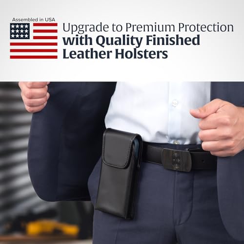 Turtleback Belt Clip for iPhone 16 Pro Max, 15 Pro Max, 14 Pro Max -Large- Fits w/Defender Bulky Style Cases, Premium Black Leather, Vertical Belt Holder, Magnetic Closure HD Rotating Belt Clip - color: Vertical - Leather w/ HD Clip, size: Large