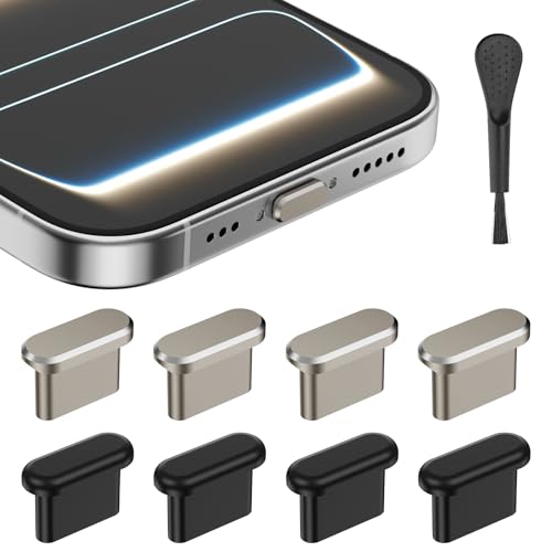 USB C Dust Plug for iPhone 17 Series, 4Pcs Aluminum+4Pcs Silicone, Titanium - color: Titanium