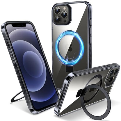 Magnetic Case for iPhone 12 Pro Max - [Built-in Invisible Stand] [Compatible with MagSafe] [Military Grade Drop Protection] Anti-Yellowing Hard Back Silicone Edge Cover, 6.7", Clear Black - color: Clear Black, size: iPhone 12 Pro Max 6.7''
