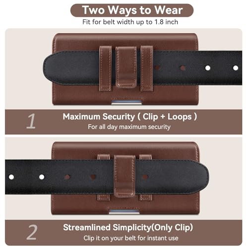 nuoku Cell Phone Holster for iPhone 17/16/15/14/13/12/11 Pro Max Series with Card Solt, Belt Clip Phone Case for Samsung Galaxy Series (Brown) - color: Brown