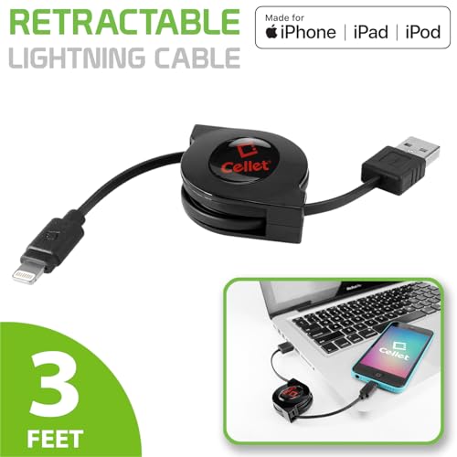 Retractable Lightning iPhone Cable, Charging Cord Compatible with Apple iPhone 14 Pro Max Plus mini 13 12 11 Xs Xr X SE 8 7 6 5 iPad Pro Air Mini 6 iPod Touch, Nano (MFI Certified) (Lighting Black) - style: Lighting (Apple) Black