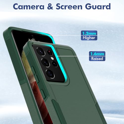 for Samsung Galaxy S21 Ultra Case: Dual Layer Protective Heavy Duty Cell Phone Cover Shockproof Rugged with Screen Protector - Military Protection Bumper Tough - Samsung Galaxy S21 Ultra, Dark Green - color: Dark Green (PC) + Dark Green (TPU)