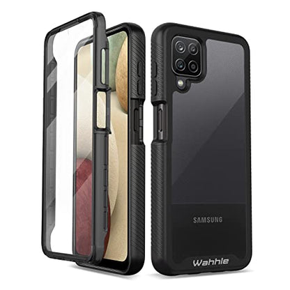 Compatible with Samsung Galaxy A12 Case, Built in Screen Protector Full Body Shockproof Slim Fit Bumper Protective Phone Cover for Samsung A12 Men Women-Black/Clear - size: Samsung A12
