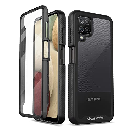 Compatible with Samsung Galaxy A12 Case, Built in Screen Protector Full Body Shockproof Slim Fit Bumper Protective Phone Cover for Samsung A12 Men Women-Black/Clear - size: Samsung A12