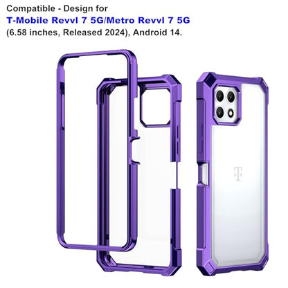 Ailiber for T-Mobile REVVL 7 5G Phone Case, with Screen Protector, Dual Layer Shockproof Bumper, Clear Transparent [Anti Yellowing], Slim Scratch-Resistant Cover for Metro REVVL 7 5G-Purple - color: Crystal Clear & Purple