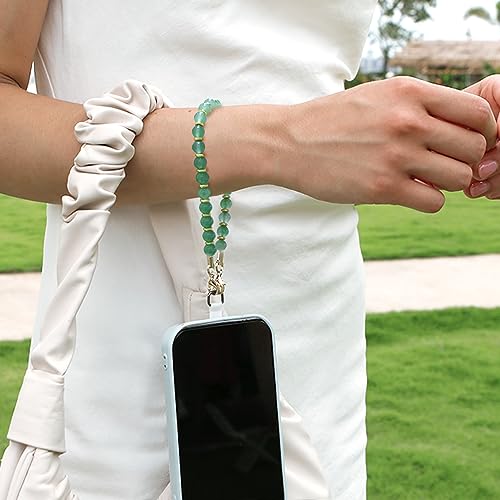 VICHUNHO Marble Beaded Phone Wrist Strap, Cellphone Lanyard with Tether Tab, Hands-Free Wristlet Bracelet - color: Aventurine Jade