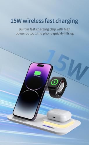 Wireless Charging Station, 4 in 1 Wireless Charger Stand, Fast Wireless Charging for iPhone 15 14 13 12 11Pro Max XR XS 8 Plus, for Apple Watch 8 7 6 5 4 3 2 SE, for Airpods 3 2 Pro (Upgraded)