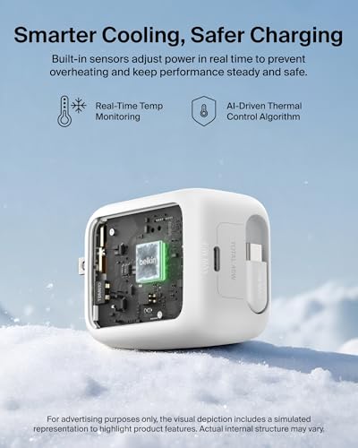 Belkin 45W GaN USB C Retractable Charger Block Fast Charging for Travel - color: White, style: 45W