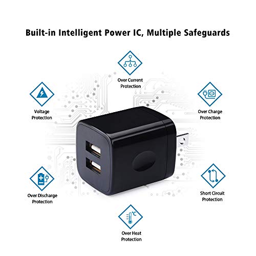Charger Box, Charging Cube 5 Pack,Dual USB Wall Charger 5V 2A Power Adapter - color: Black-5