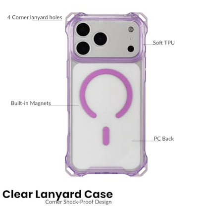 Magnetic for iPhone 17 Pro Crossbody Phone Case,Light Purple,Clear Magnetic Soft Frame PC Back Shockproof Protective Phone Cover with Adjustable Detachable Lanyard,Compatible with MagSafe - color: Light Purple, size: iPhone 17 Pro
