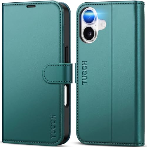 TUCCH Case Wallet for iPhone 17 (6.3"), RFID Blocking Folio, Bluish Green | 4 Card Holders, Kickstand, PU Leather, Magnetic Closure, Shockproof TPU Shell, Protective Flip Cover - color: Bluish Green