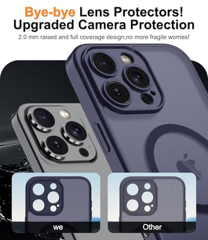 Magnetic Case for iPhone 16 Pro Case with Screen Protector+Wrist Strap | Compatible with MagSafe,Full Camera Protection,Slim Translucent Matte Phone Cover,Dark Purple - color: Dark Purple