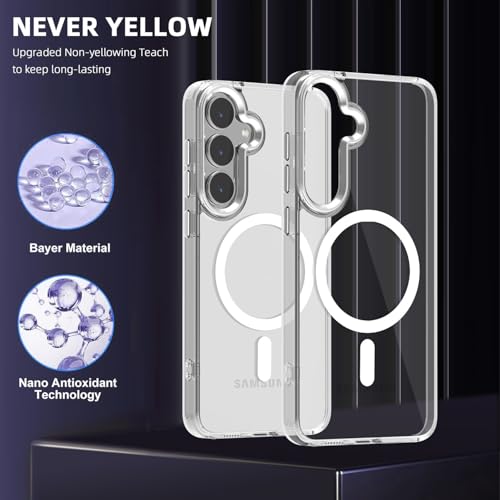 Lunivop for Samsung Galaxy s25 Case Hard [Compatible with Magsafe Wireless Charging] Yellowing Resistant Magnetic Cover Clear para S 25 6.2'' 5G 2025 Rugged Best Phone Cases Clear - color: Clear, size: Compatible with Samsung Galaxy S25