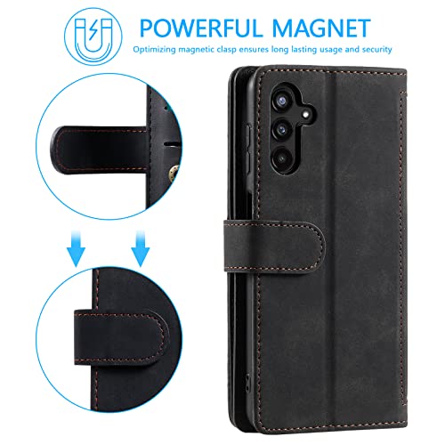 EYZUTAK Wallet Phone Case for Samsung Galaxy A15 4G/5G, Retro Matte 9 Card Holder Slots Zipper Pocket Handbag Case PU Leather Magnetic Closure Kickstand with Wrist Strap Flip Folio Purse Case - Black - color: Black, size: Samsung Galaxy A15 4G/5G