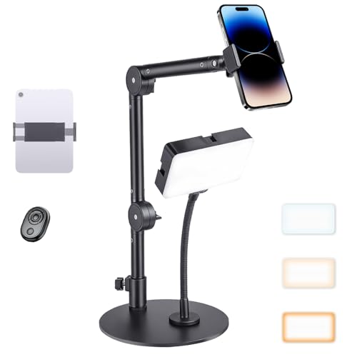 Overhead Phone Mount with Light, 360° Adjustable Height & Position