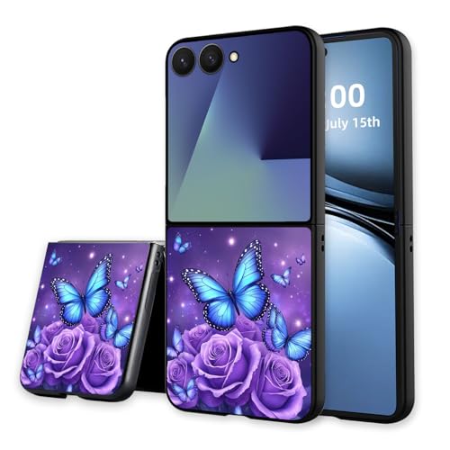 for Z Flip 7 Case Ultra Thin 1.2mm Matte Hard PC Phone Cover- Anti-Scratch Anti-Fingerprint Slim Fit Shockproof Protection Cover for Samsung Galaxy Z Flip 7 Case,Blue Butterfly Roses - color: Blue Butterfly Roses
