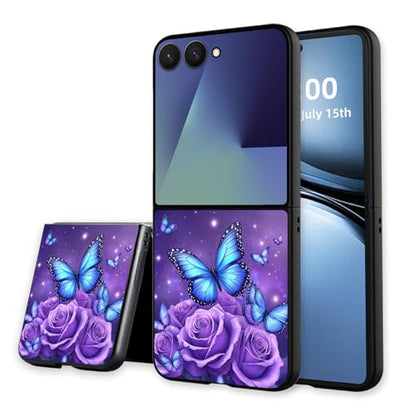 for Z Flip 7 Case Ultra Thin 1.2mm Matte Hard PC Phone Cover- Anti-Scratch Anti-Fingerprint Slim Fit Shockproof Protection Cover for Samsung Galaxy Z Flip 7 Case,Blue Butterfly Roses - color: Blue Butterfly Roses