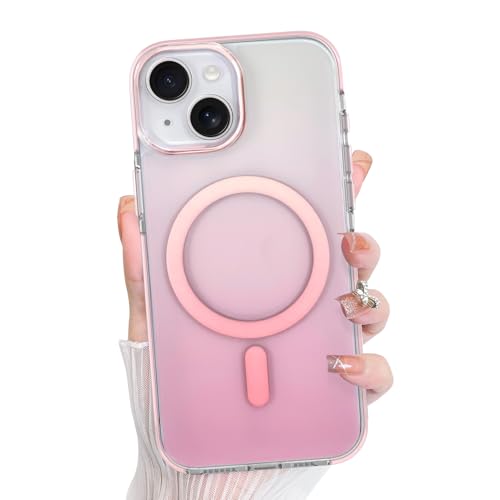 Bonoma for iPhone 14 Case Iridescent Crystal Clear Back -Pink | Magnetic Support for MagSafe Cute Gradient Slim Shockproof Case, High-Duty Protection for Phone Cover - color: Pink Gradient, size: iPhone 14