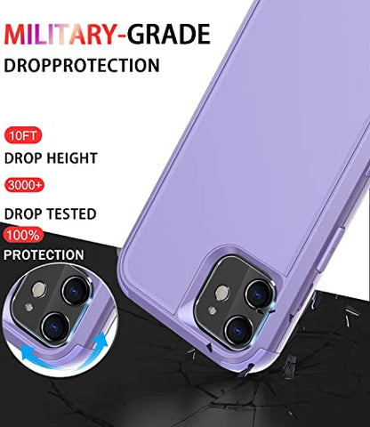 Diverbox for iPhone 11 Case [Shockproof] [Dropproof] [Tempered Glass Screen Protector],Heavy Duty Protection Phone Case Cover for Apple iPhone 11 (Purple-3in1) - color: Purple-3in1