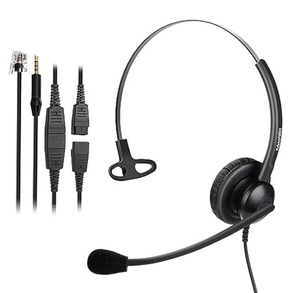 MAIRDI Telephone Headset with Microphone Noise Canceling, Binaural Call Center Office Headphone with RJ9 Jack & 3.5mm Connector for Landline Phone Cell Phone PC Laptop, Work for Polycom Avaya Nortel
