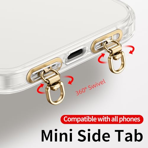 saxsion Side-Mount Phone Tether Tab, Metal Lanyard Patch, 360° Swivel Clip, 304 Stainless Steel, Won't Block Charging Port - color: Champagne Gold*4