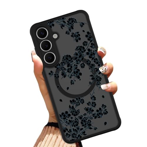OOK Phone Case Fit for Samsung Galaxy S25 FE 6.7 Inch, Black Flowers Floral | Wireless Charging Compatible, Magnetic Phone Cover, Soft TPU + Hard PC, Anti-Scratch, Shockproof Protection, for Women - color: Black Floral, size: for Samsung Galaxy S25 FE