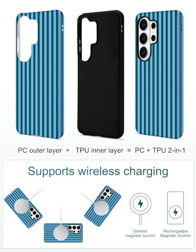Magnetic Striped Phone Case for Samsung Galaxy A16 5G, Blue Green | Compatible with MagSafe, Cute Stripes Aesthetic Design, TPU and PC Protective Phone Cover for Women Men Girls Boys - color: Blue Green
