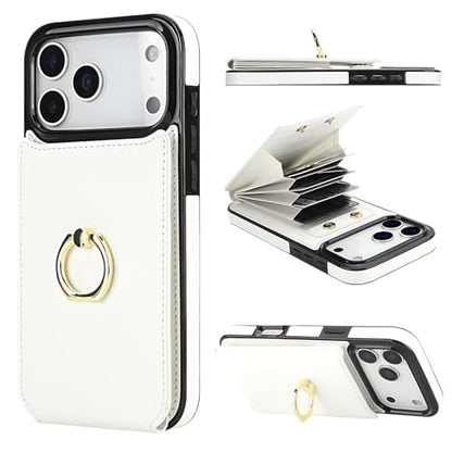 Folosu for iPhone 17 Pro Max Case Wallet,Finger Ring Holder Cover White - color: White