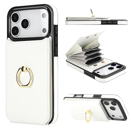 Folosu for iPhone 17 Pro Max Case Wallet,Finger Ring Holder Cover White - color: White