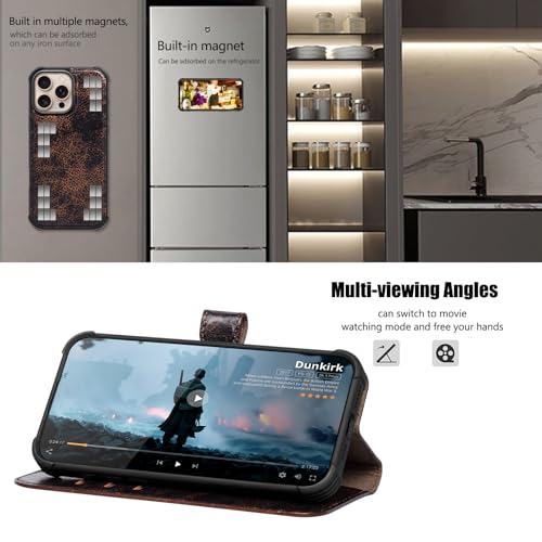 Leather Case Compatible with iPhone 16 Pro Wallet 6.3" | Genuine Leather 2-in-1 Magnetic Detachable Shockproof,Flip Folio Cover with Card Slot,RFID Blocking Brown Coffee - color: Brown Coffee, size: 16 Pro