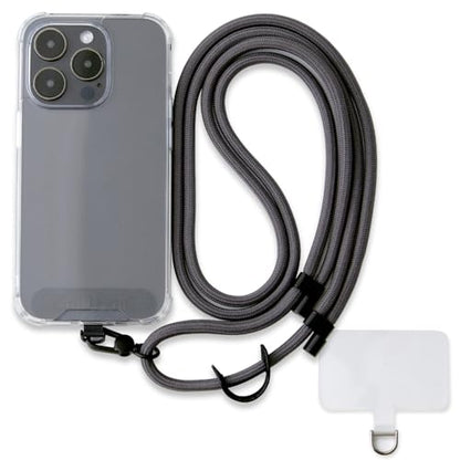 Phone Lanyard Crossbody, Anti Theft Phone Strap with 2 Tether Tabs - color: Charcoal/Black