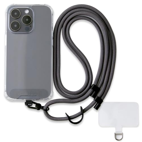 Phone Lanyard Crossbody, Anti Theft Phone Strap with 2 Tether Tabs - color: Charcoal/Black