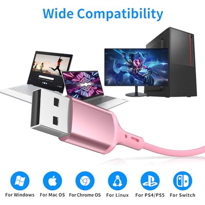 USB Earbuds with Microphone for PC Laptop,USB A Headphones,Pink - color: Pink