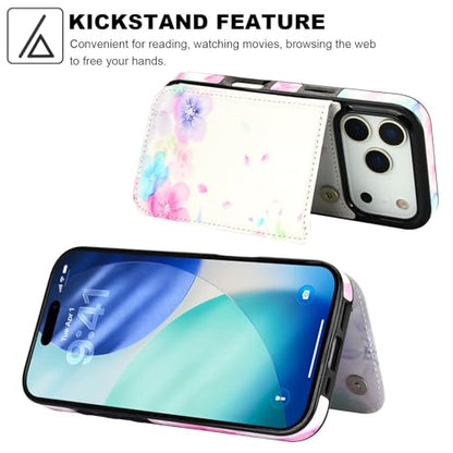 HAOPINSH Wallet Case with Card Holder for iPhone 17 Pro, Pale Flower Pattern Back Flip Folio PU Leather Kickstand Card Slots Case, Double Magnetic Clasp Shockproof 6.3" - color: Pale Flower