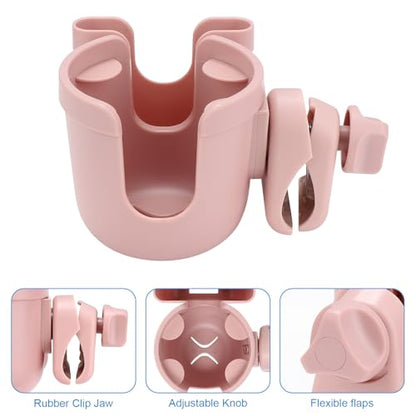 Accmor Stroller Cup Holder with Phone Holder, Bike Cup Holder, Universal Cup Holder for Uppababy Nuna Strollers, 2-in-1 Drinks Holder for Walker, Wheelchair, Scooter - color: All Light Pink