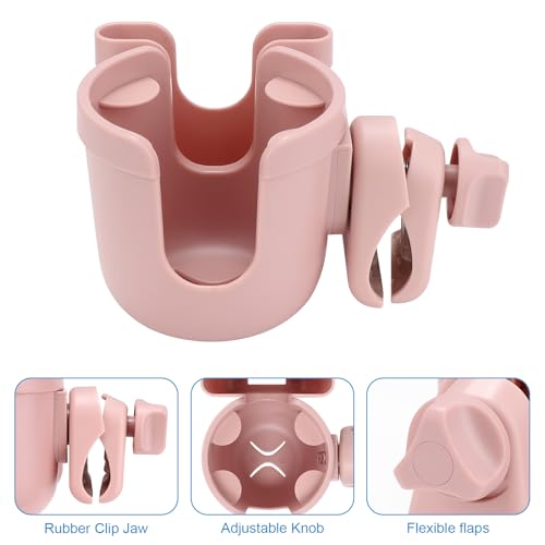 Accmor Stroller Cup Holder with Phone Holder, Bike Cup Holder, Universal Cup Holder for Uppababy Nuna Strollers, 2-in-1 Drinks Holder for Walker, Wheelchair, Scooter - color: All Light Pink & All Light Pink
