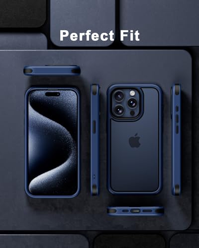 Mobnano Compatible with iPhone 15 Pro Max Case, with Multicolor Protective Shockproof Bumpers, Crystal Clear Not Yellowing Anti-Scratch Hard PC Back & Soft Silicone TPU Frame Cover - Drak Blue/Black - color: Dark Blue/Black, size: iPhone 15 Pro Max