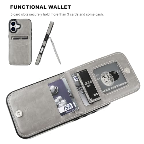 KIHUWEY for iPhone 17 Wallet Case Card Holder Kickstand, Gray | Credit Card Slots, PU Leather, Magnetic Clasp, Flip Heavy Duty Protection Cover for Men and Women - color: Gray
