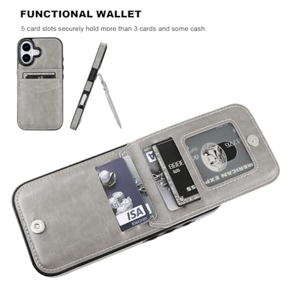 KIHUWEY for iPhone 17 Wallet Case Card Holder Kickstand, Gray | Credit Card Slots, PU Leather, Magnetic Clasp, Flip Heavy Duty Protection Cover for Men and Women - color: Gray
