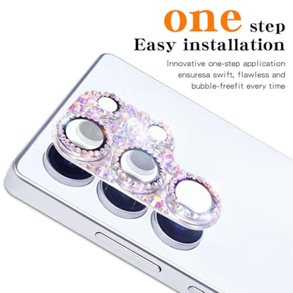 Bling Diamond Camera Lens Protector Compatible with Samsung Galaxy S25 Ultra, Metal Glitter Gem Camera Cover，9H Tempered Glass lens full Screen Sparkle Rhinestone Protector - color: for Galaxy S25 Ultra
