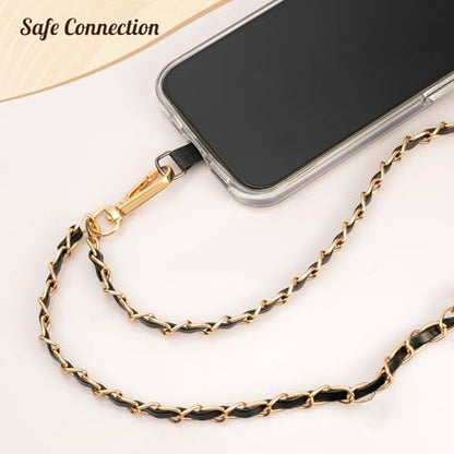TiMOVO Phone Lanyard Metal Chain Crossbody, Gold & Black - color: Black, size: Standard